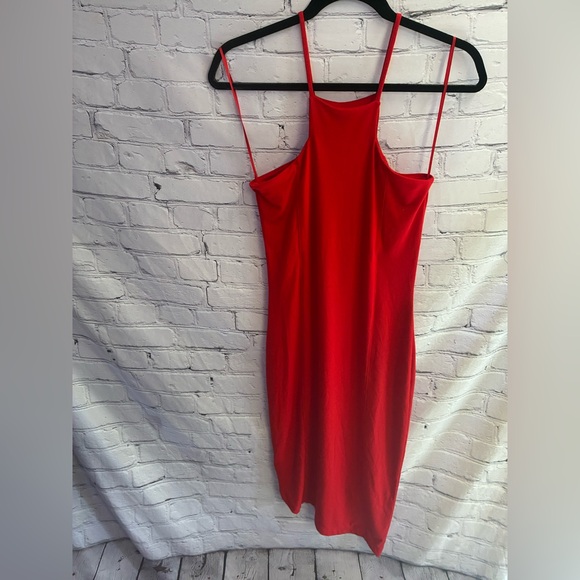 Express Women’s Fire Engine Red Asymmetrical BodyCon Tank Midi Dress Size Small - Picture 6 of 7